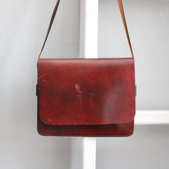 Vintage Brown Leather Flap Stone Accent Shoulder Bag Purse - Picture 4 of 4